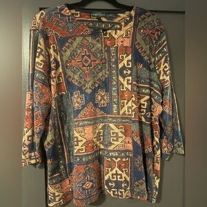 Lauren Ralph Lauren Jeans Co. Henley | 2XL | Quarter Sleeve Southwestern Print